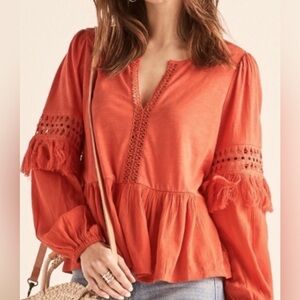 Lucky brand top orange Medium fringe detail bohemian look